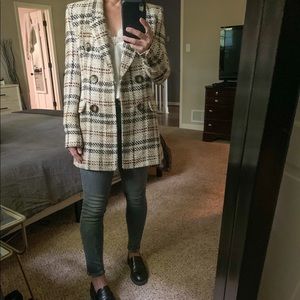 Zara TEXTURED PLAID BLAZER sand / black
